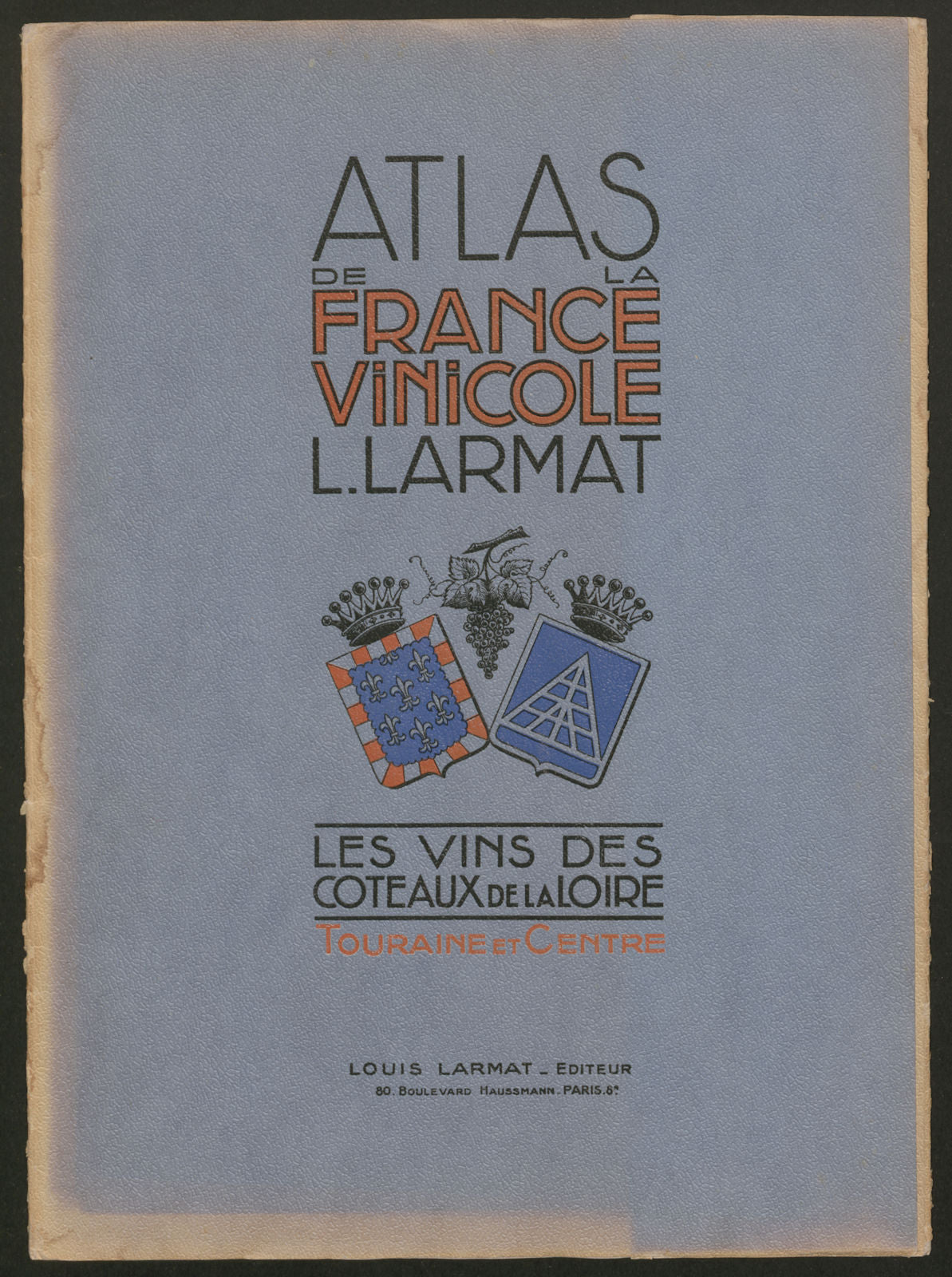 Louis Larmat. Atlas de la France Vinicole cover. Loire 1946 old vintage print